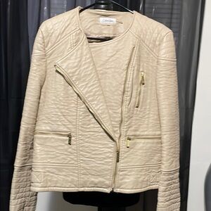 Calvin Klein Cream Leather Moto Jacket